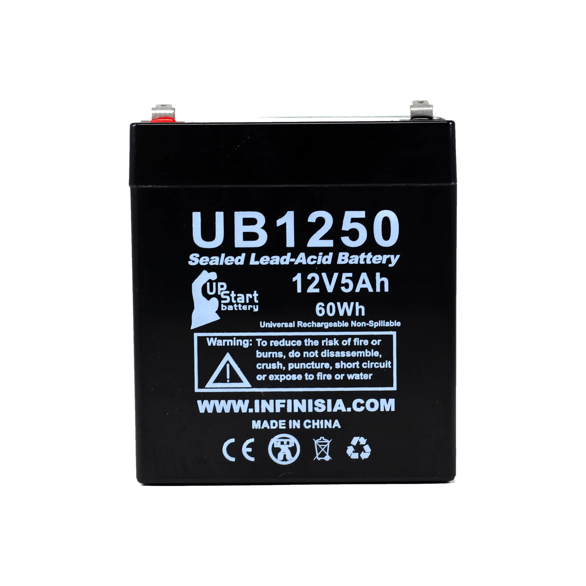 12V 5Ah Sealed Lead Acid Battery with F1 to F2 Terminal Adapters I1368