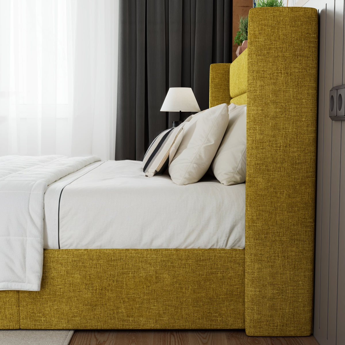 Beige Queen Size Lift Up Platform Bed Frame with Headboard B4458