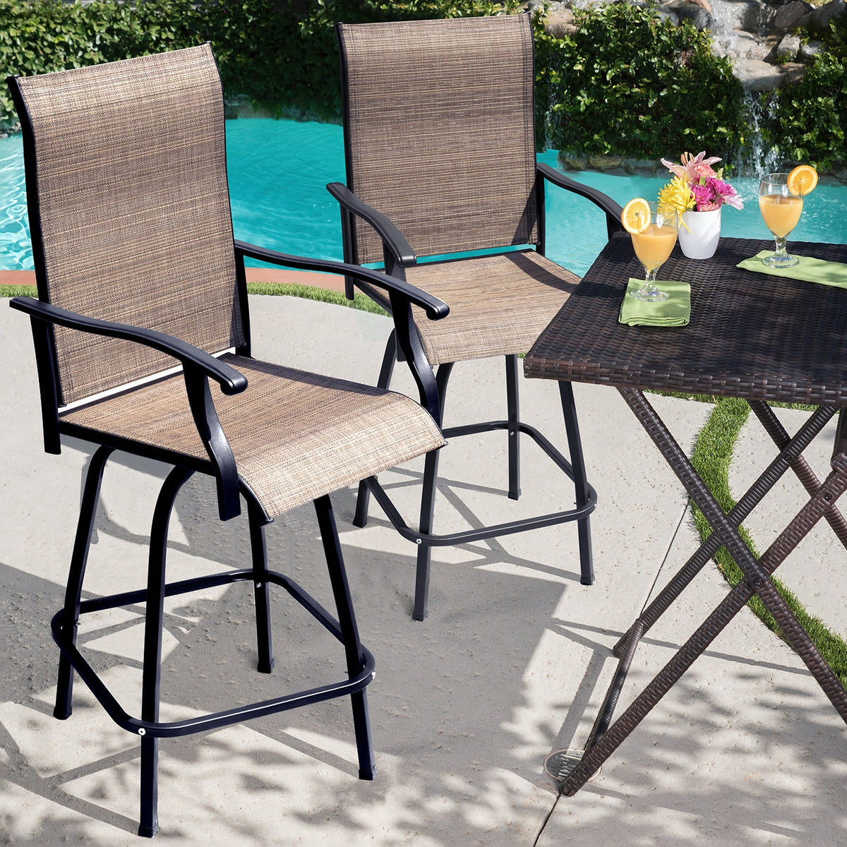 Tan Metal Bistro Chair and Table Set of Three Q95966