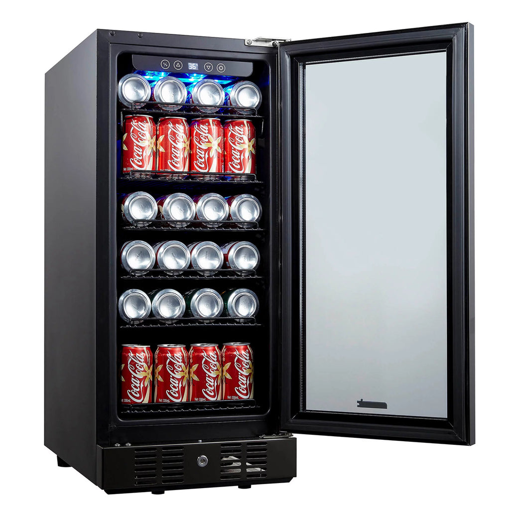 15” 96 Can Beverage Fridge Black Stainless Steel B342518