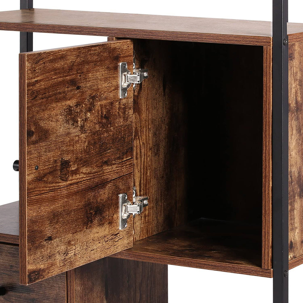 Brown 4-Tier Bookshelf with Drawers U8204