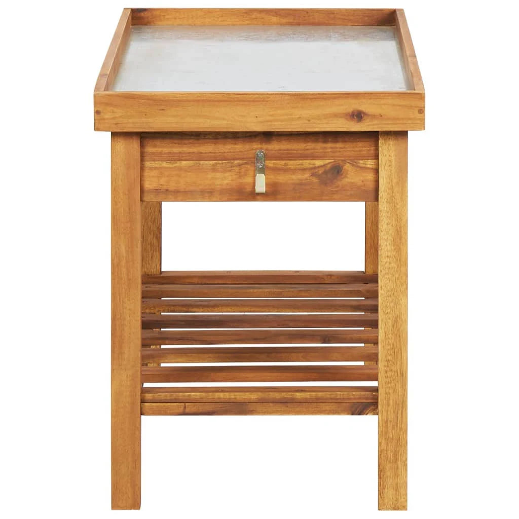 Garden Work Bench with Zinc Top Solid Acacia Wood G567