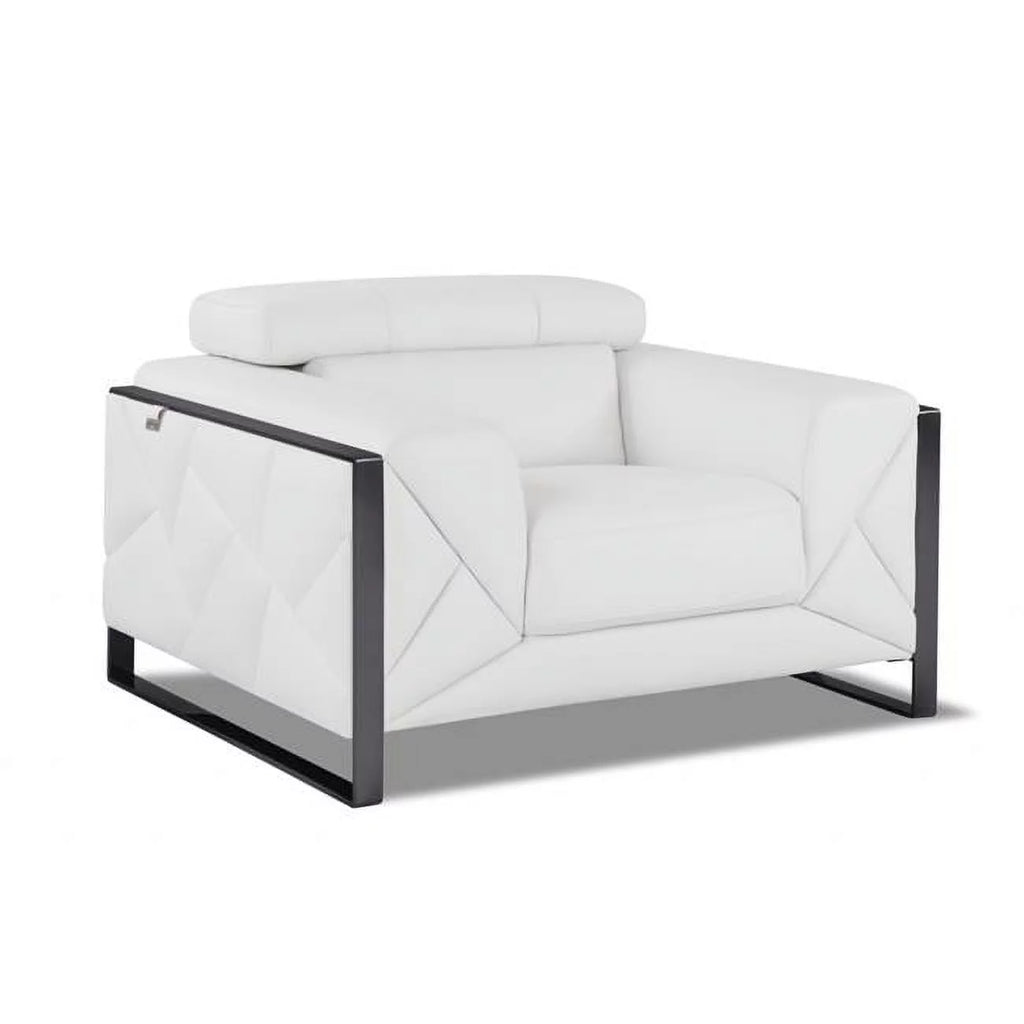 Winter White Leather & Chrome Accent Chair E88504
