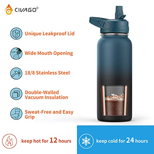 32 oz Insulated Stainless Steel Water Bottle with Straw and 3 Lids Z2874