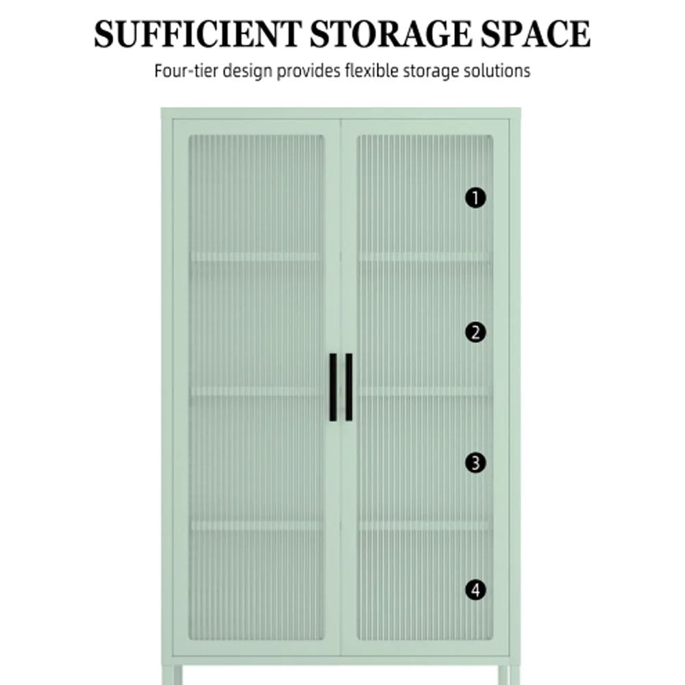 Mint Green Double Glass Door Steel Storage Cabinet Q3401