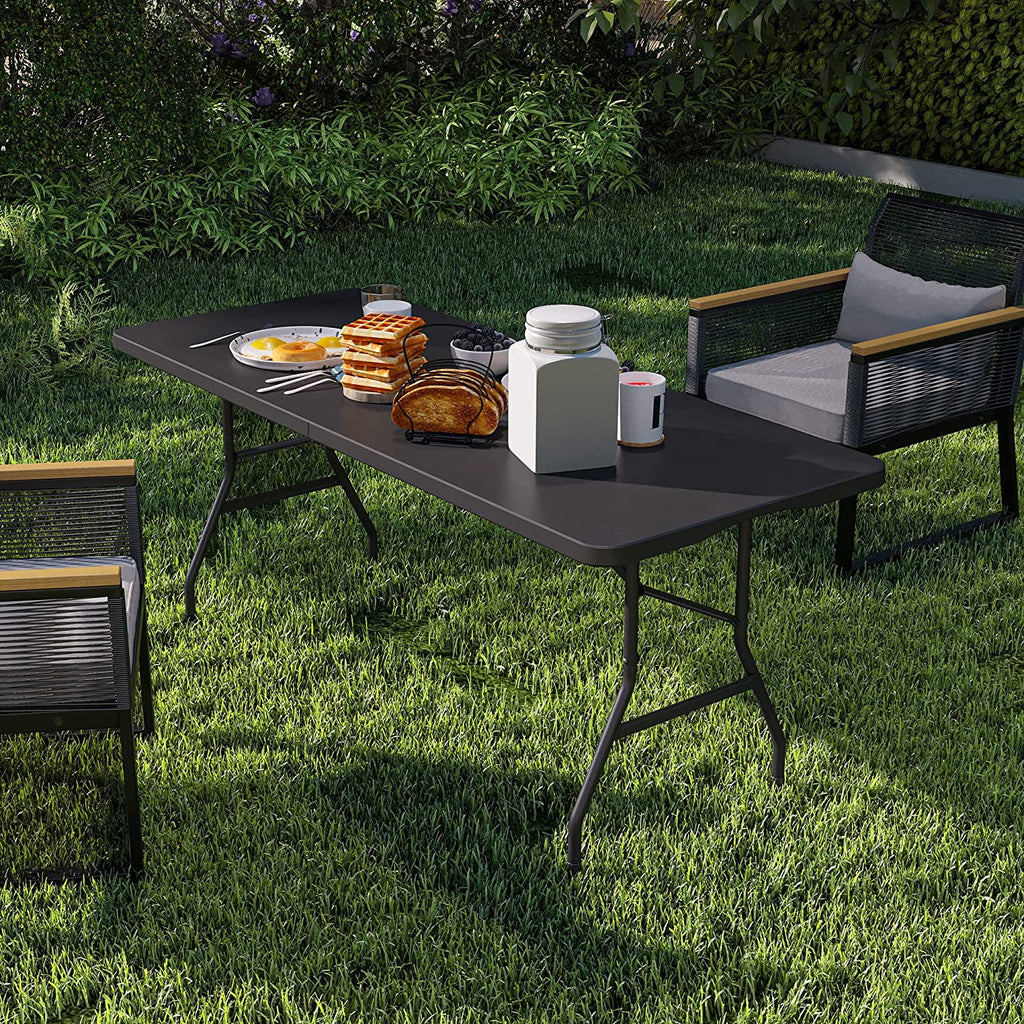 6ft Heavy-Duty Outdoor Folding Table with Carrying Handle, Black E55676