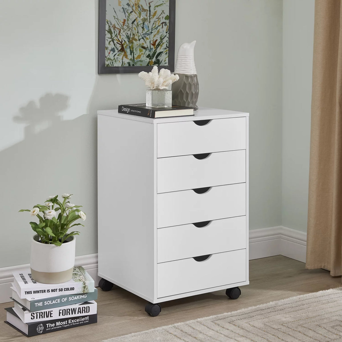 White 5 Drawer File Cabinet with Shelf I826240