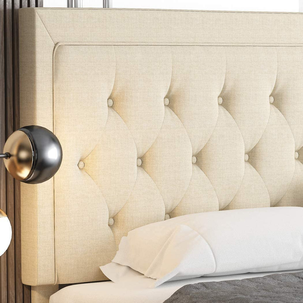 Queen Size Upholstered Platform Bed with Adjustable Headboard P76867