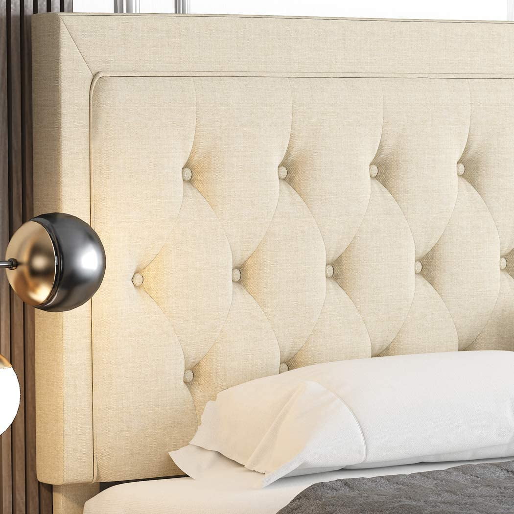 Queen Size Upholstered Platform Bed with Adjustable Headboard P76867