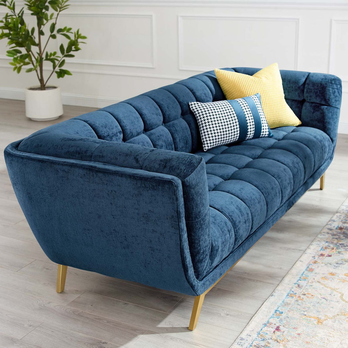 Navy Performance Velvet Sofa T601
