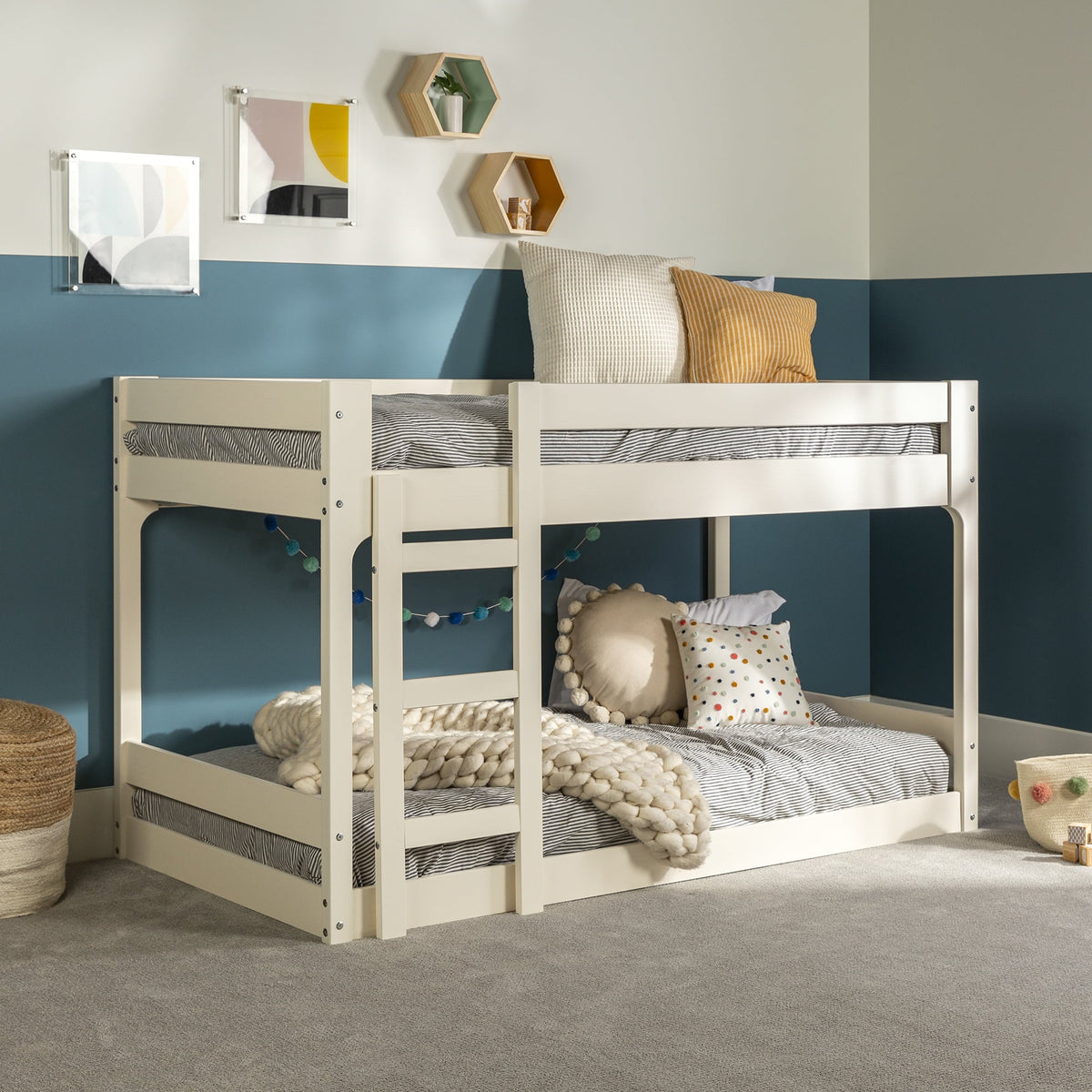 Modern Twin Over Twin Bunk Bed, White E36161