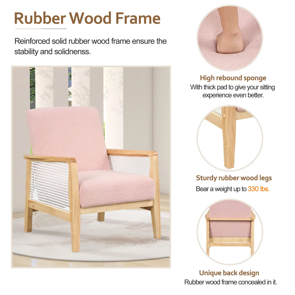 Mid-Century Pink Upholstered Accent Armchair N96799