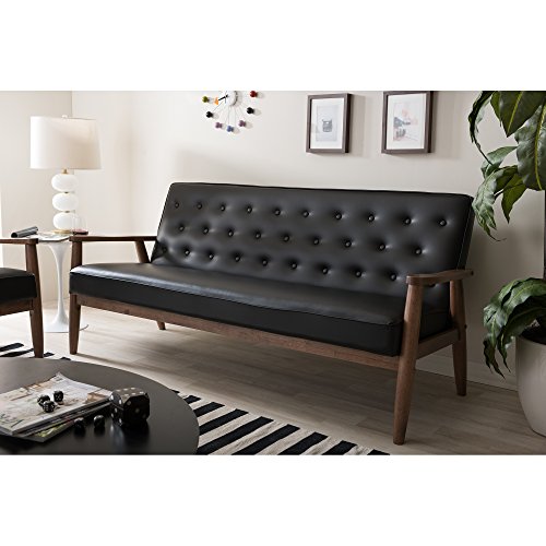 Black Faux Leather Upholstered Wooden 3-Seater Sofa E192646