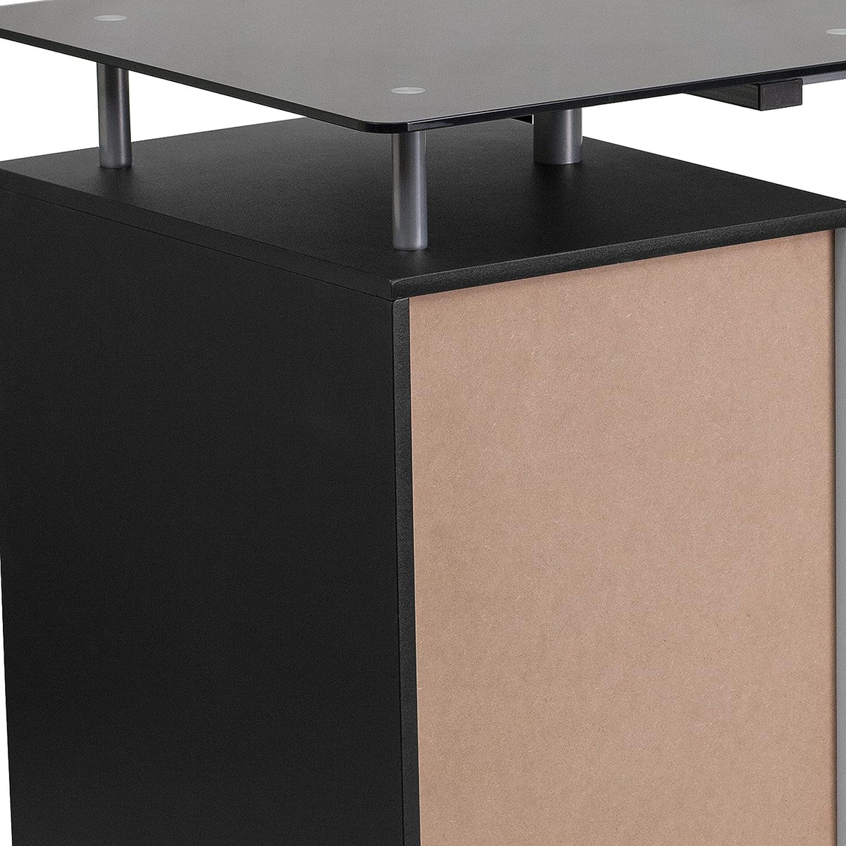 Black Glass Computer Desk with Three Drawer Pedestal Y561106