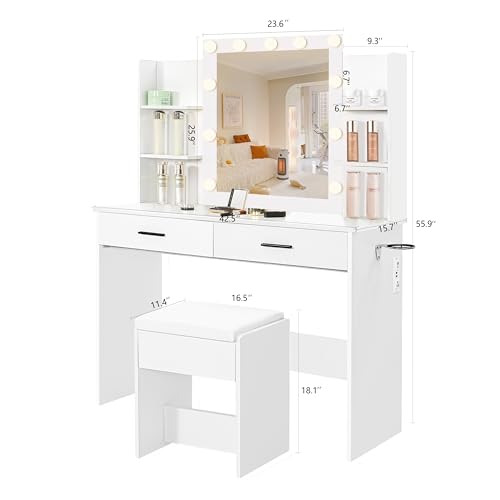 Vanity Desk with Lighted Mirror and Stool D927089