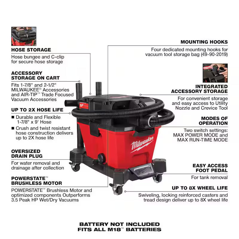 6 Gal. Cordless Wet/Dry Shop Vacuum with Filter, Hose and Brush and Crevice Tools D210942
