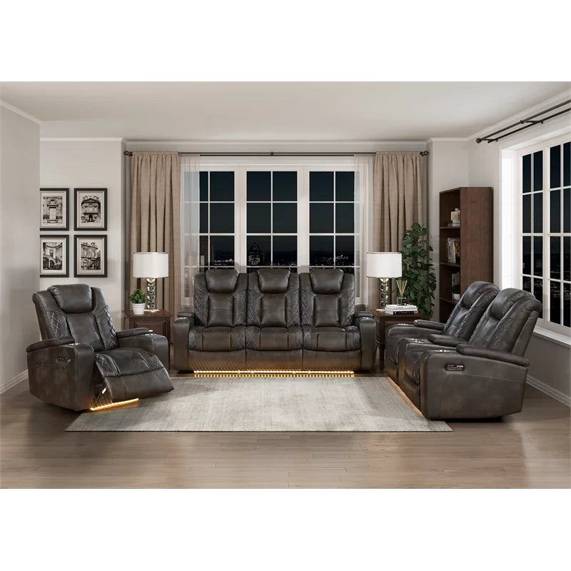 Brownish Gray Faux Leather Power Reclining Chair A127929
