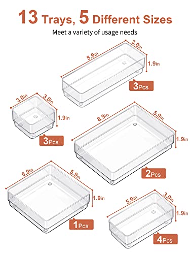 13-Piece Clear Drawer Organizer with Non-Slip Silicone Pads A6600
