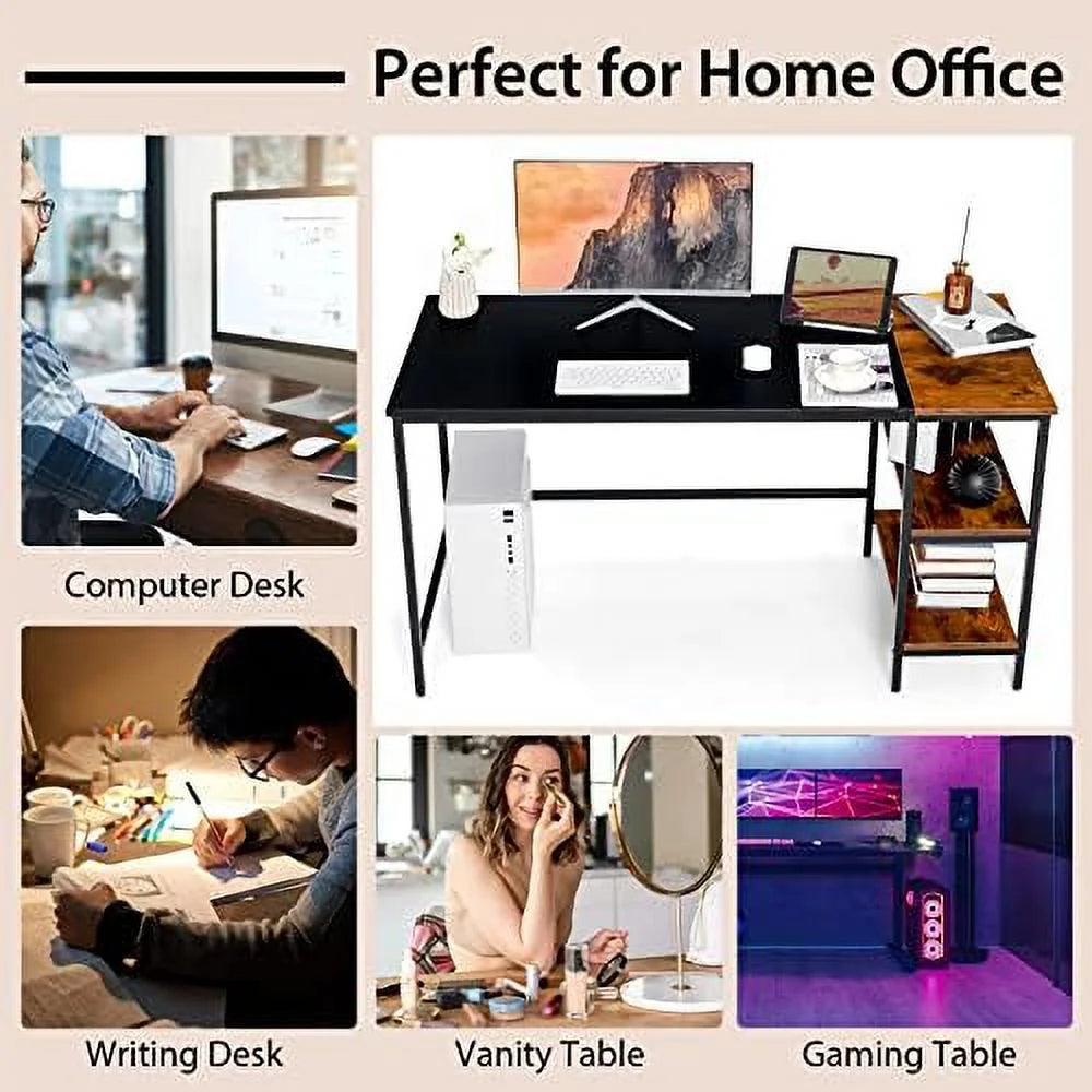 55” Computer Desk with 2-Tier Shelves Black U876