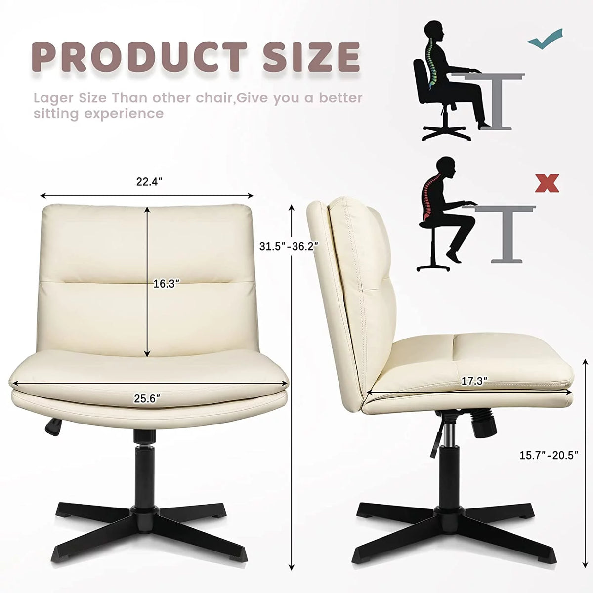 PU Leather Armless Office Desk Chair No Wheels S1727