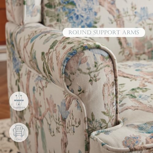 Blue Floral High Back Upholstered Accent Chair W2685