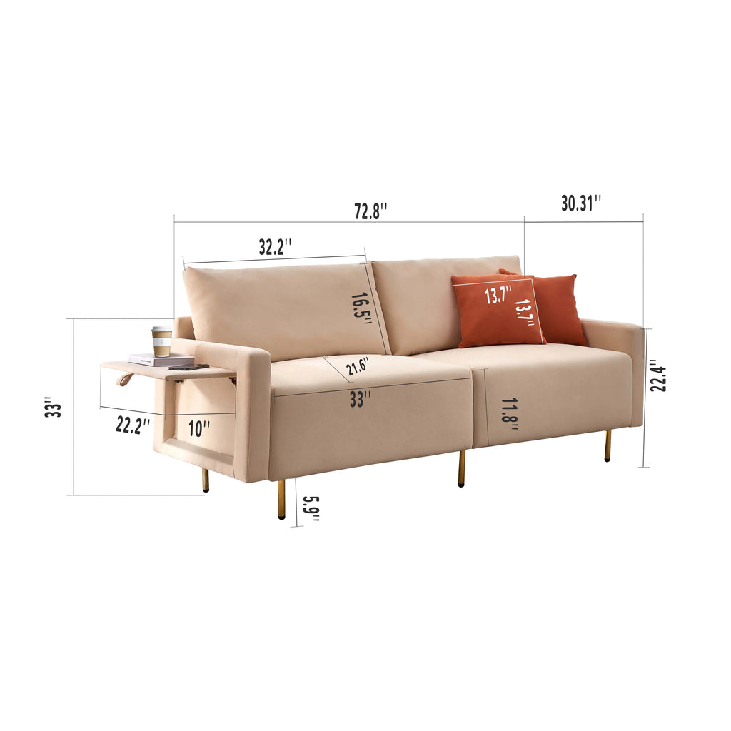 72.8" Linen Fabric 2-Seat Loveseat Sofa with Gold Metal Legs C6205