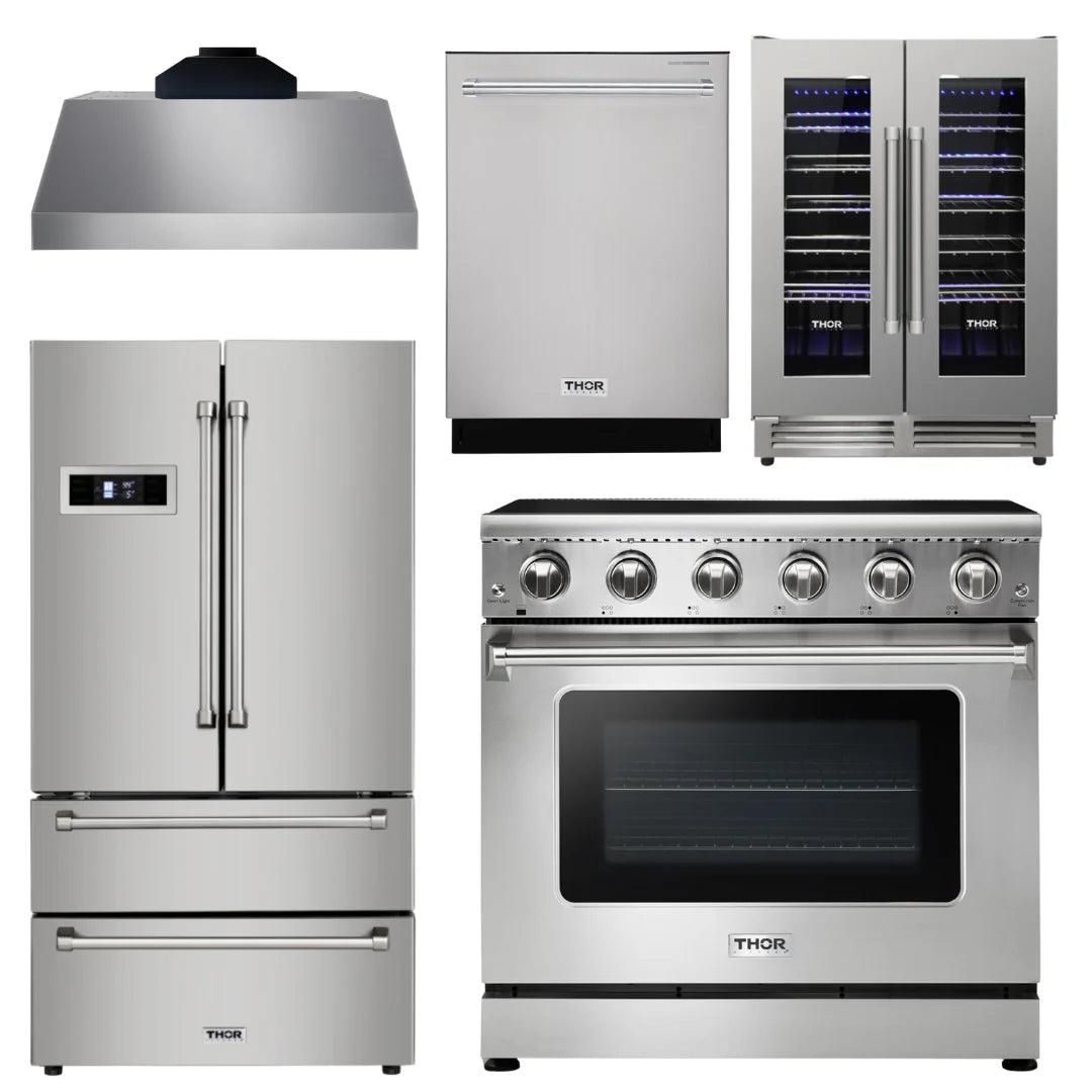 36 Electric Range, Range Hood, Refrigerator, Dishwasher, Wine Cooler L57291