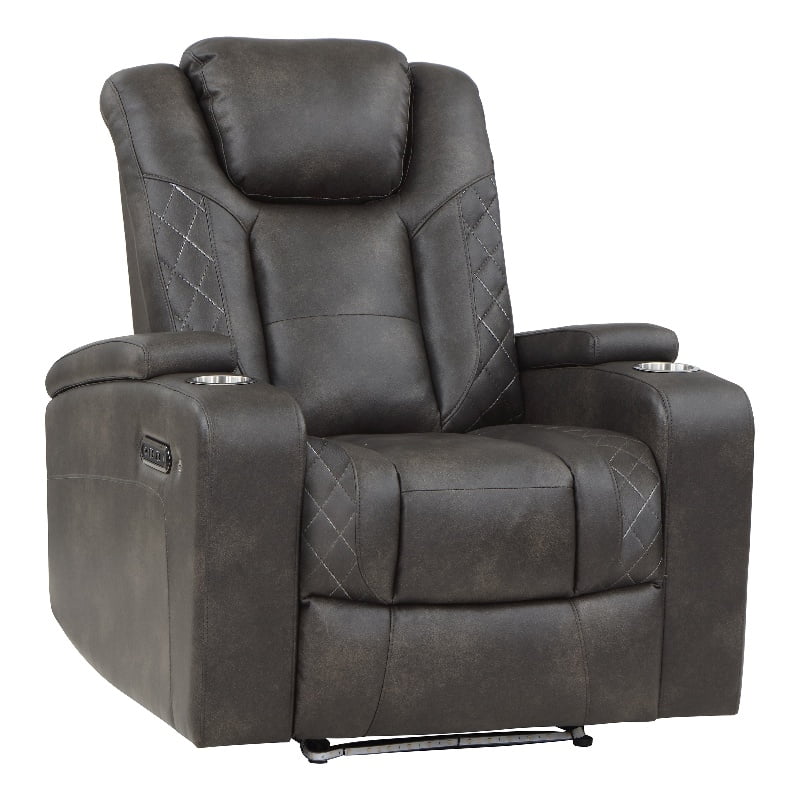 Brownish Gray Faux Leather Power Reclining Chair A127929
