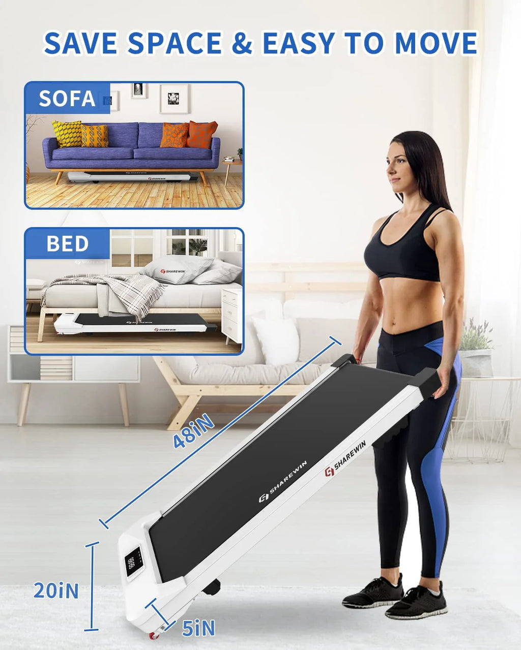 Under Desk Treadmill 300 lb Capacity White E408903