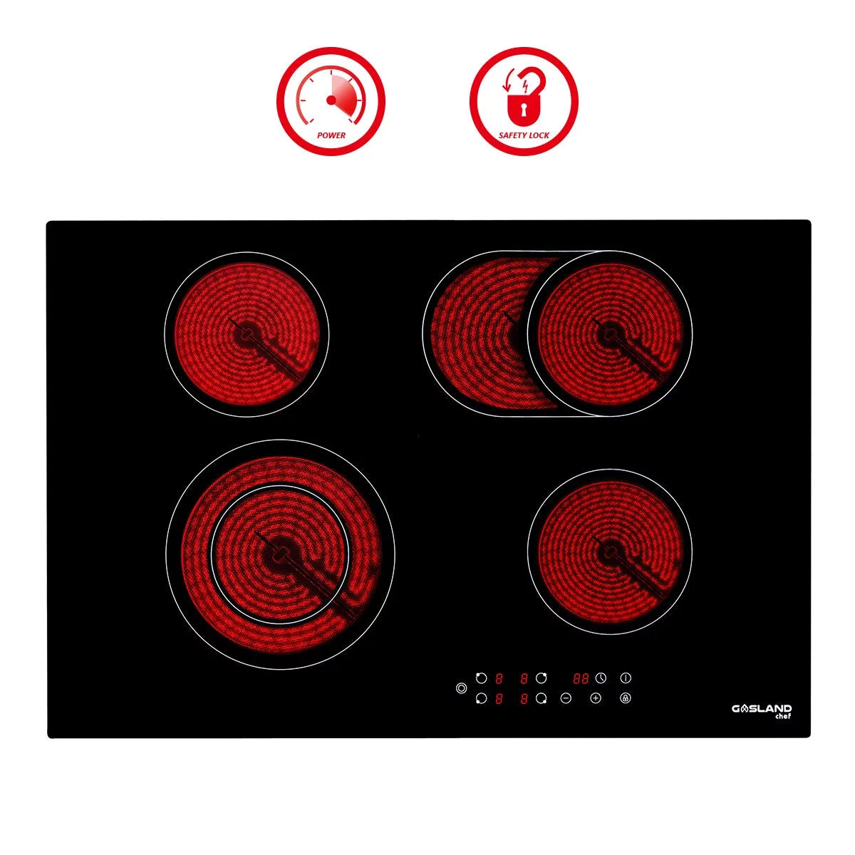 30 Built-in Electric Cooktop, 4 Burners Ceramic Glass E69797