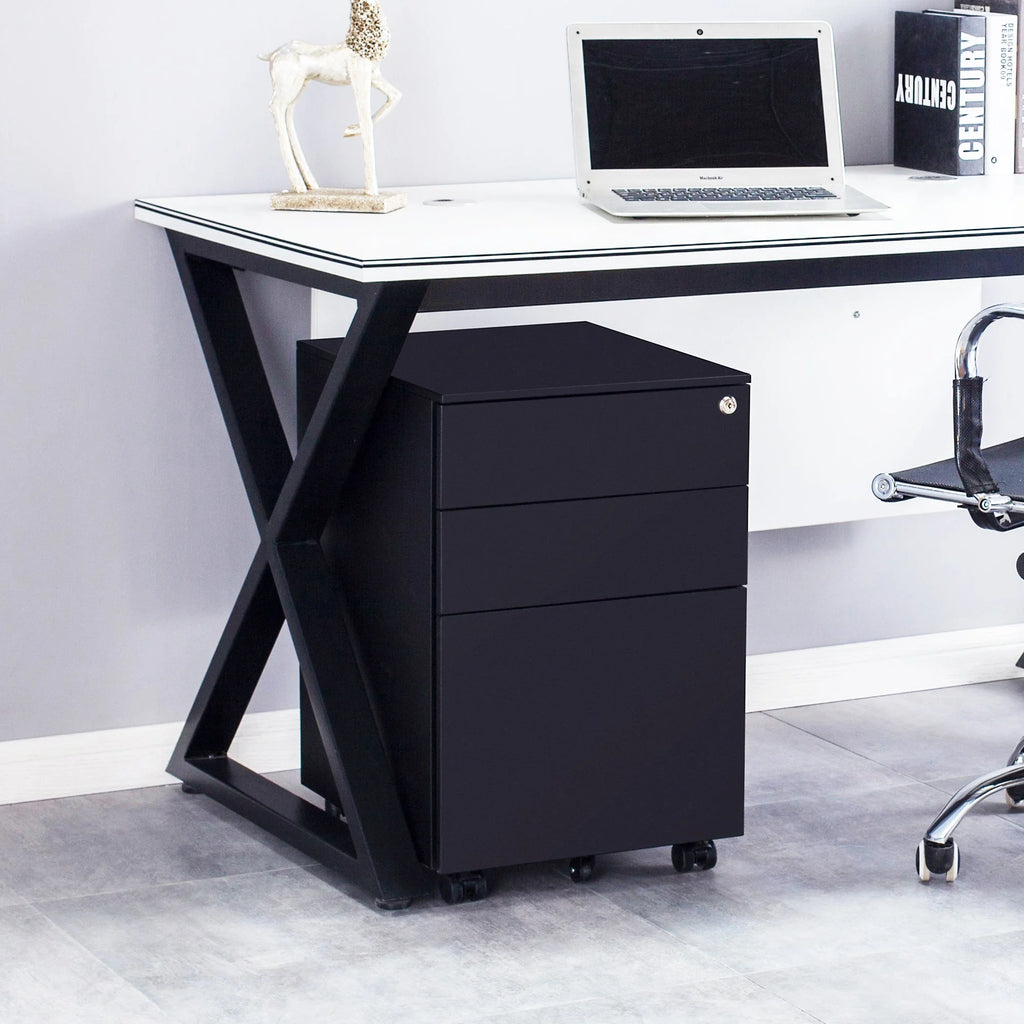 3 Drawer Black Mobile File Cabinet U659283
