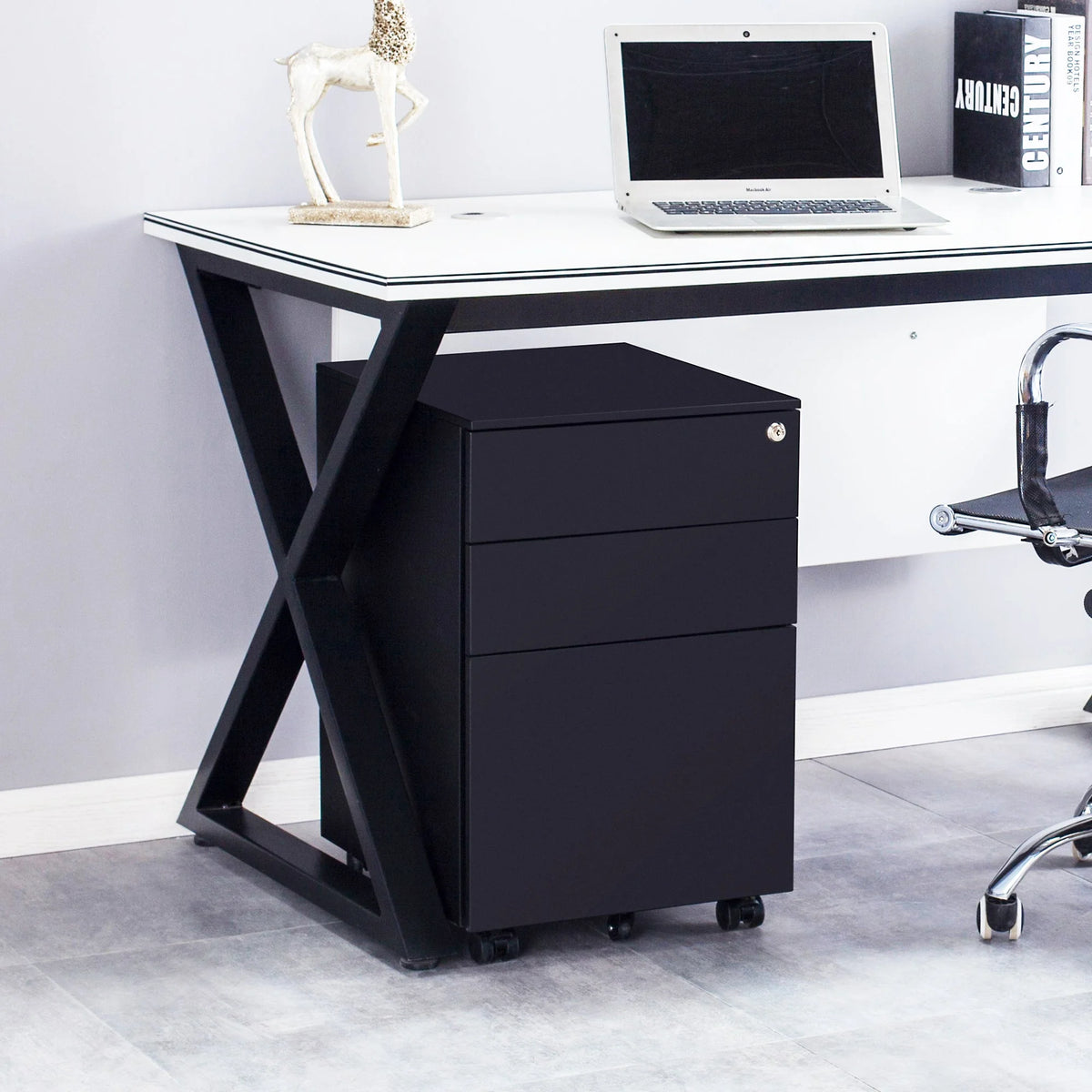3 Drawer Black Mobile File Cabinet U659283