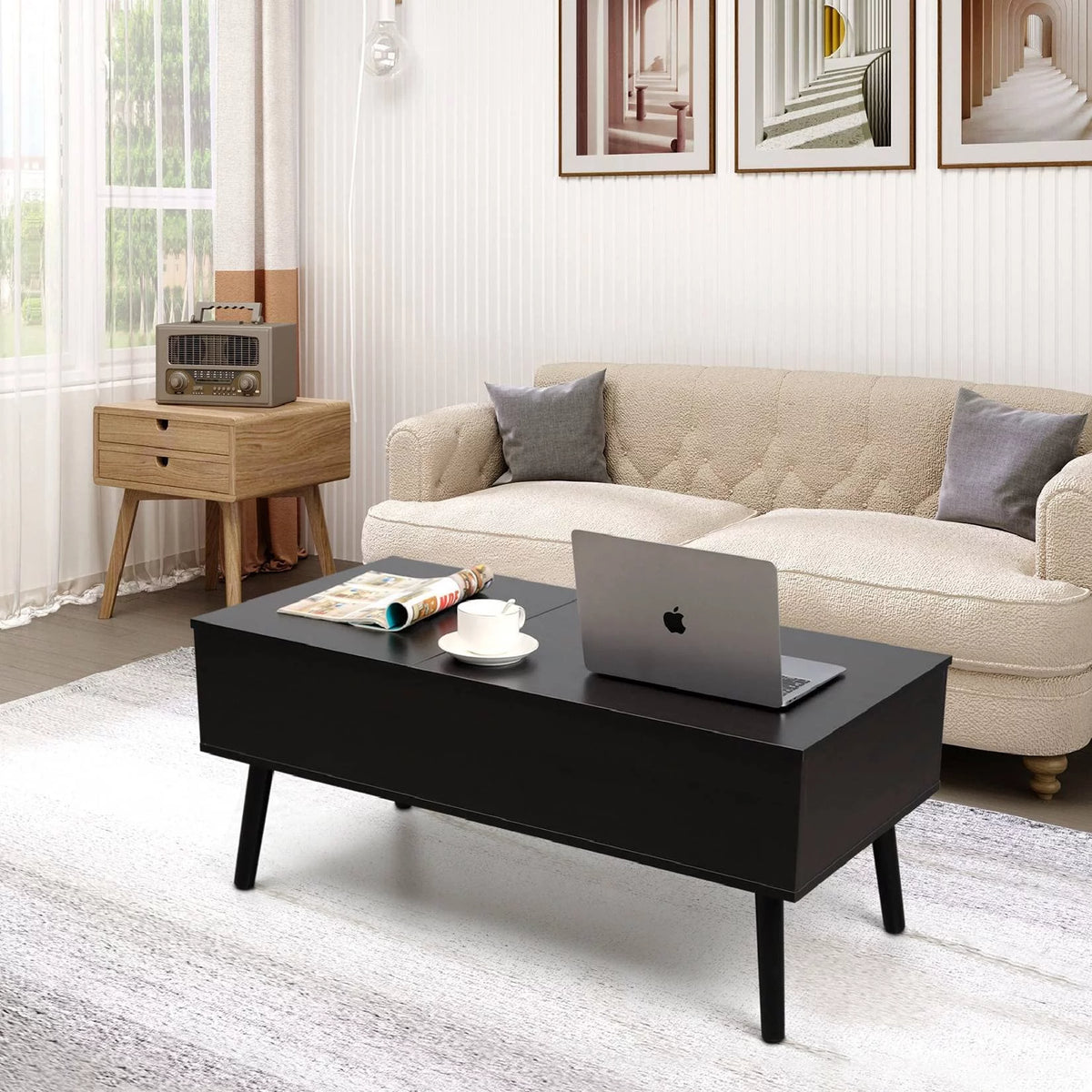 Black Lift Top Coffee Table with Storage V105