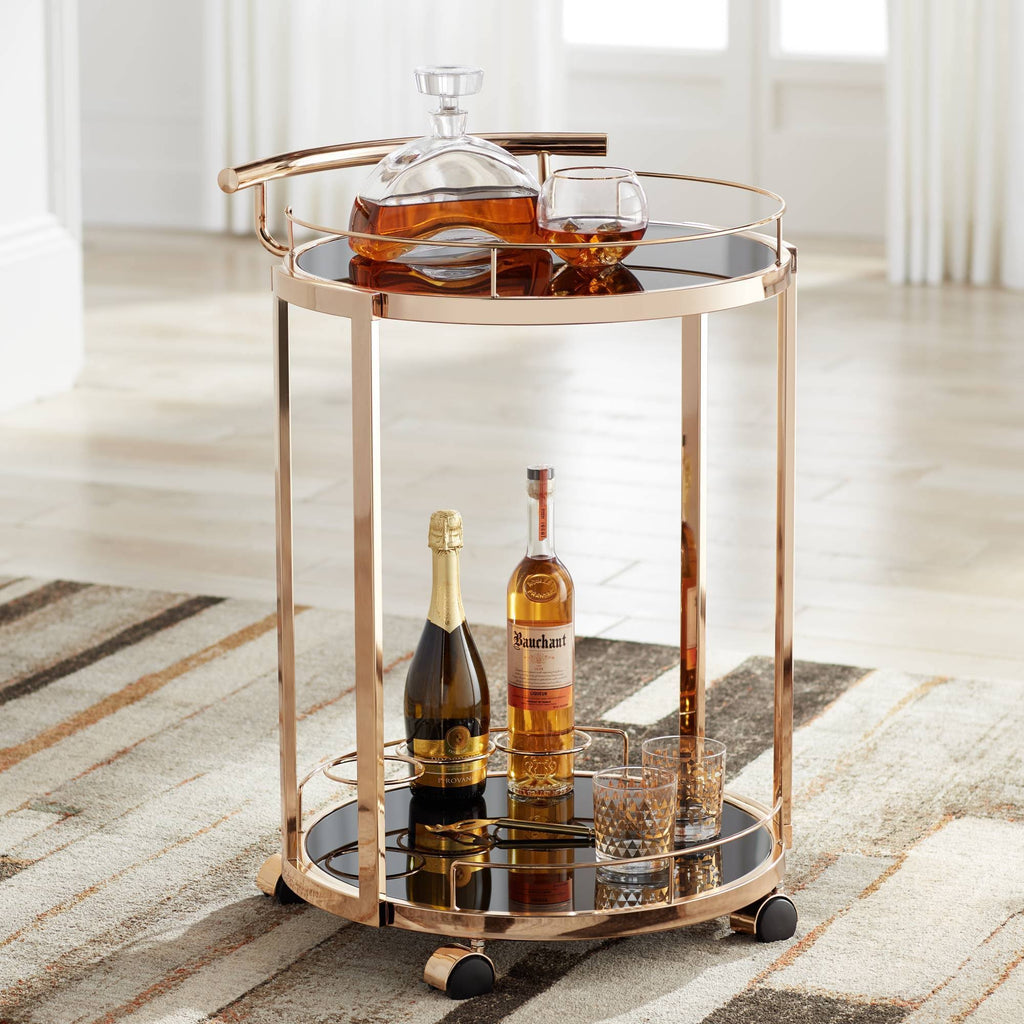 Round Black Glass Serving Cart Y9119