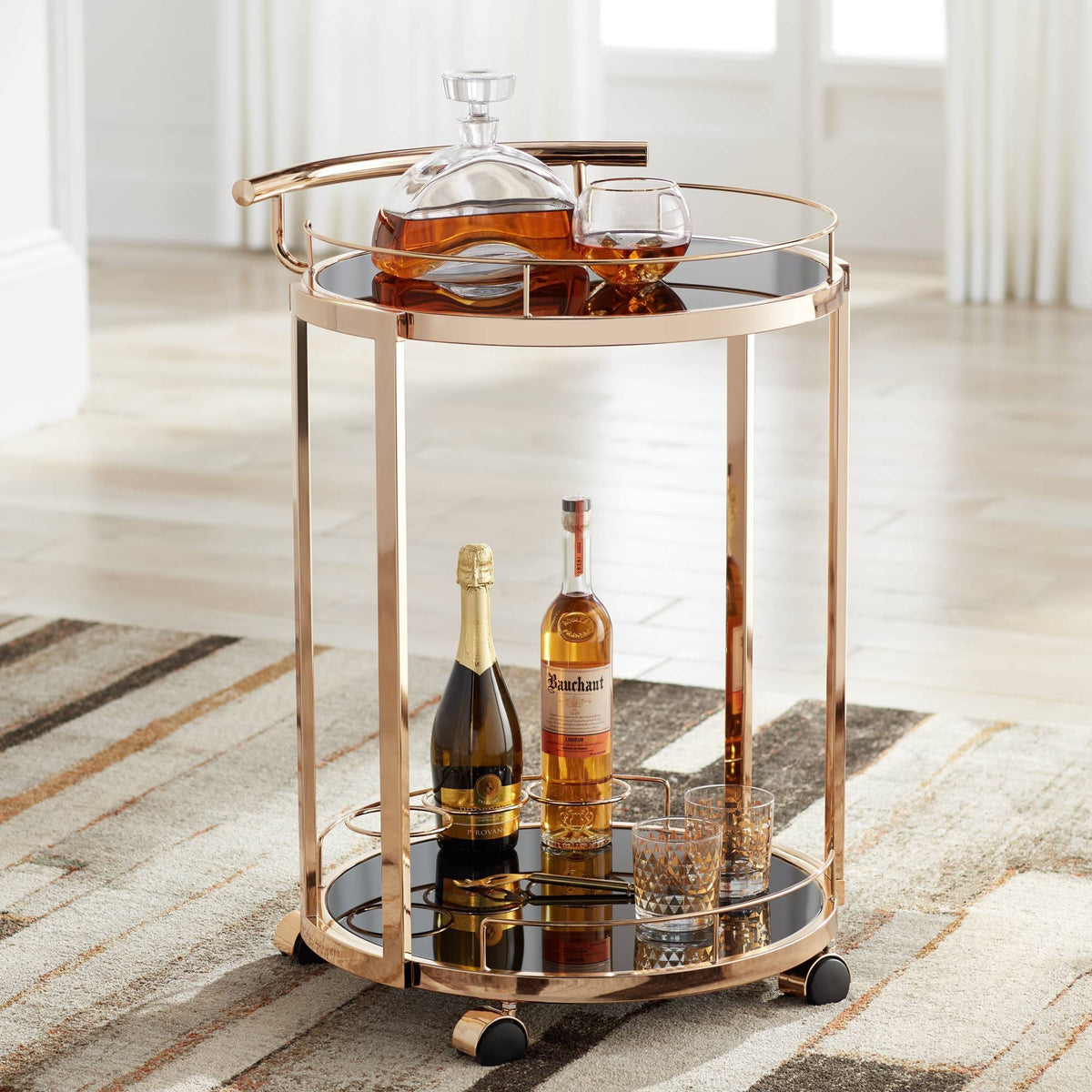 Round Black Glass Serving Cart Y9119
