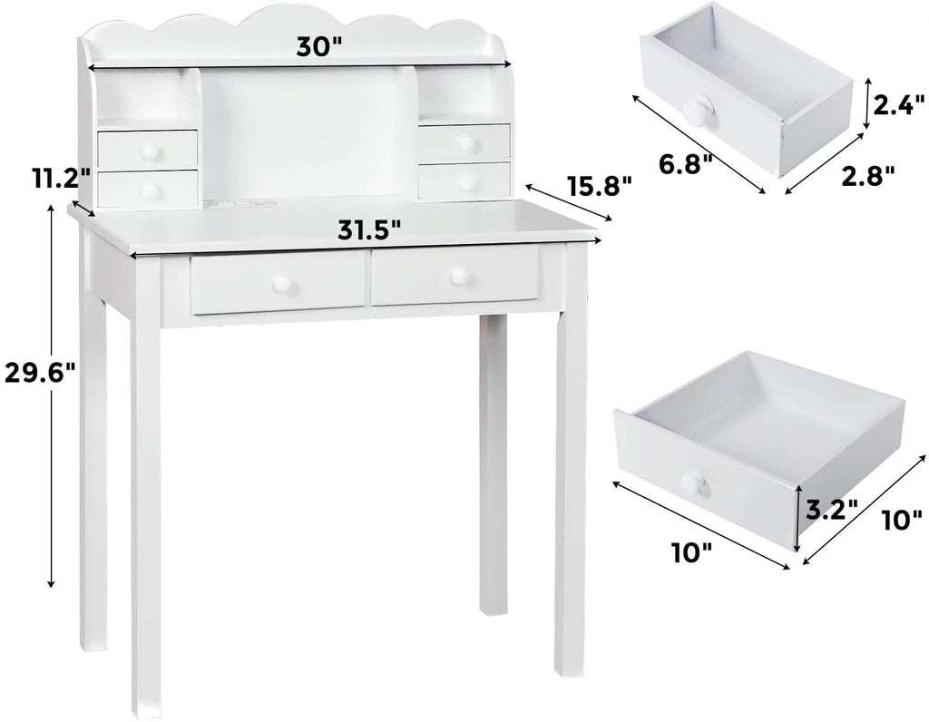 31.5" White Writing Desk with Hutch and USB Ports B3991