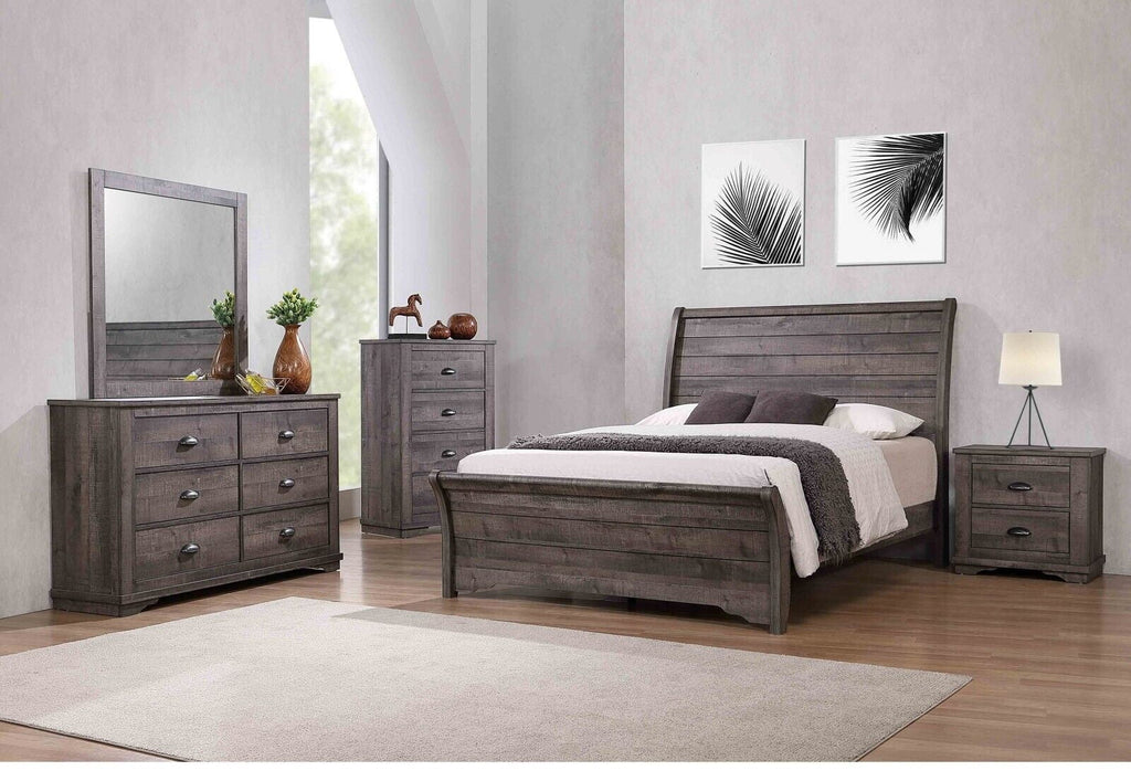 6pc Queen Size Bed Dresser Mirror Chest Nightstand Set Wooden Furniture Gray S18405