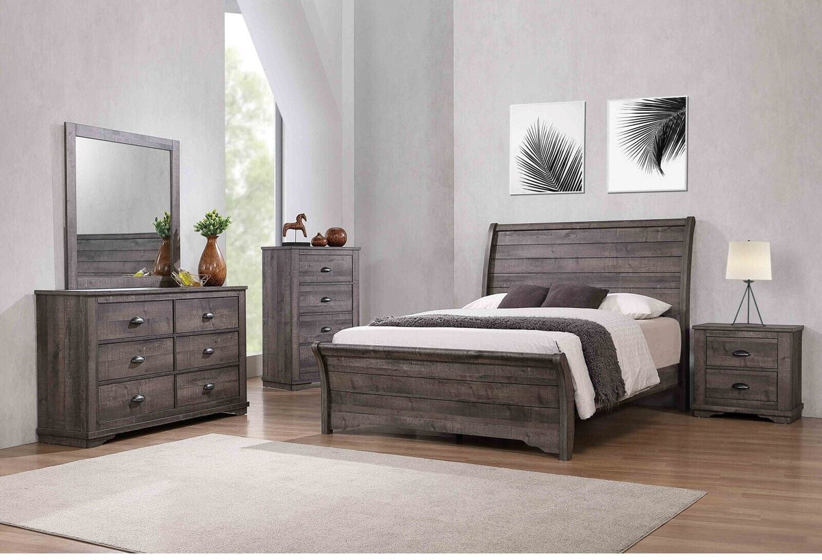 6pc Queen Size Bed Dresser Mirror Chest Nightstand Set Wooden Furniture Gray S18405