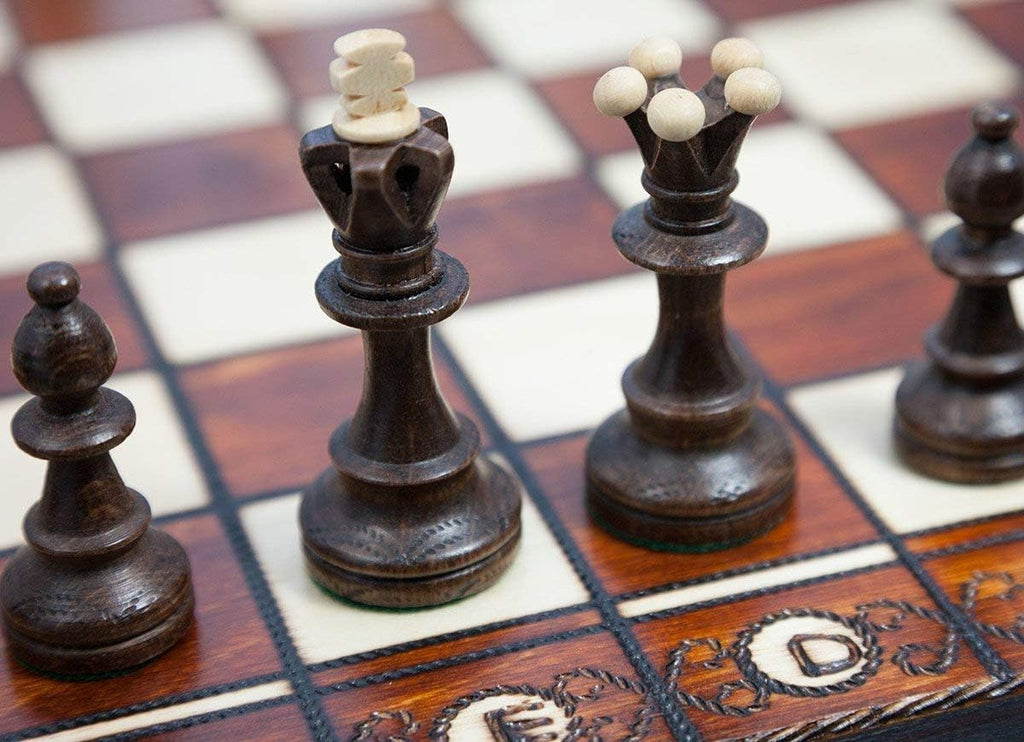 Handmade European Wooden Chess Set with 16 Inch Board and Hand Carved Chess Pieces Pack of 2 L459263