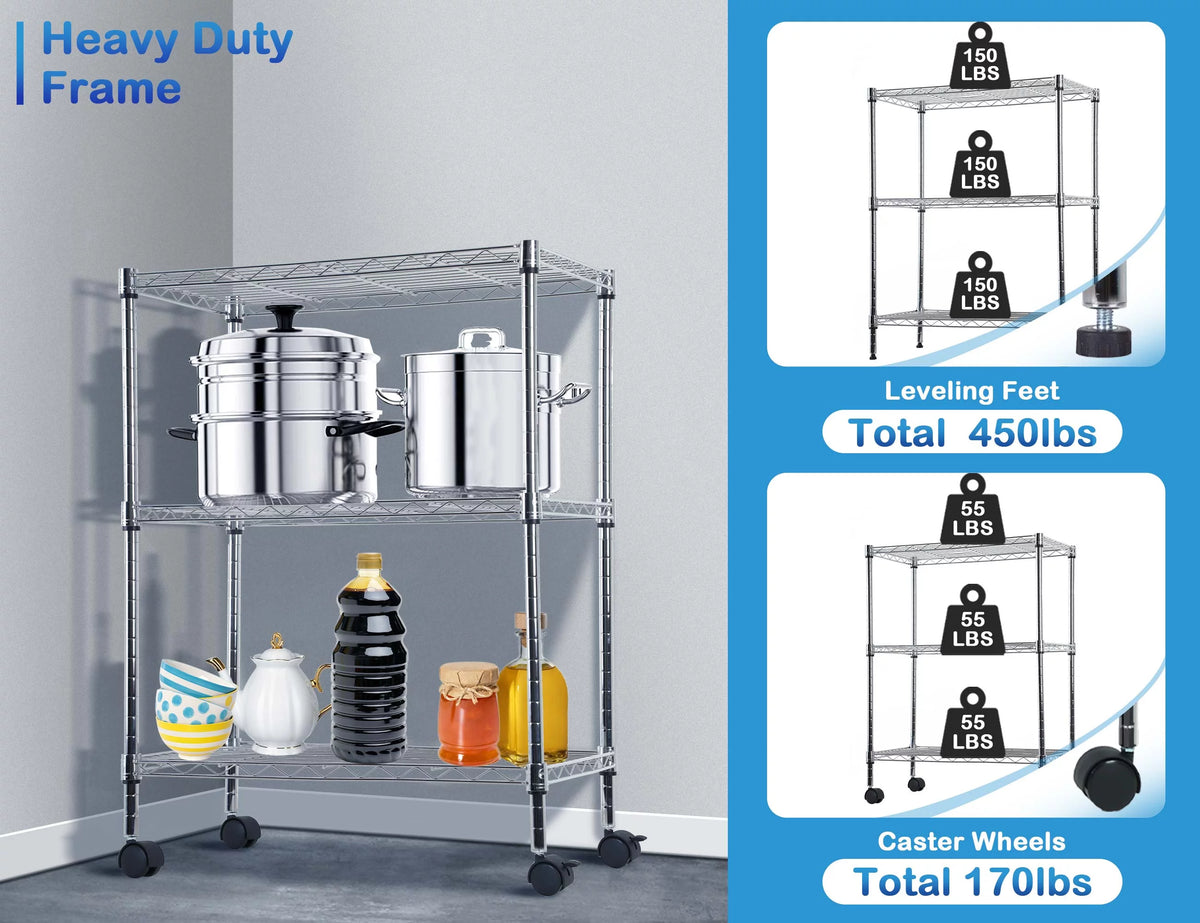 3 Shelf Wire Shelving Unit with Wheels I9440