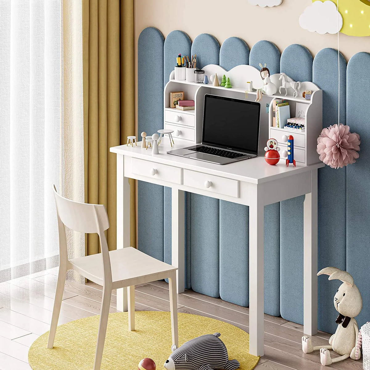 31.5" White Writing Desk with Hutch and USB Ports B3991