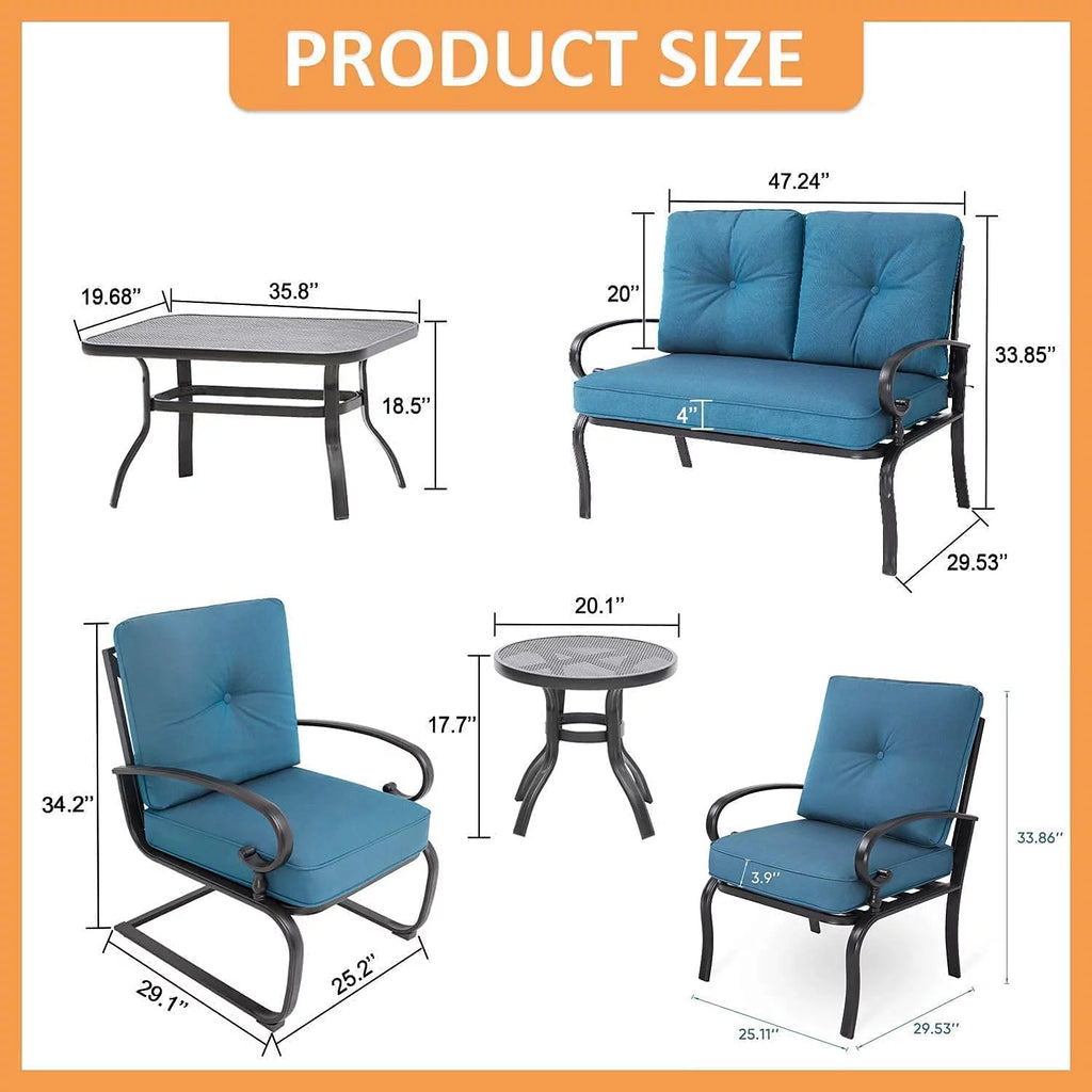 7-Piece Outdoor Metal Furniture Set Peacock Blue T78084