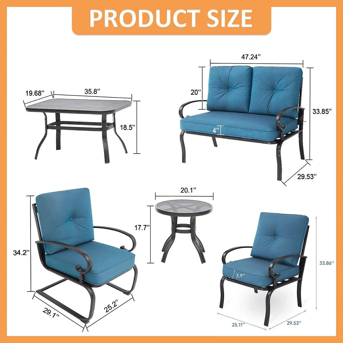 7-Piece Outdoor Metal Furniture Set Peacock Blue T78084