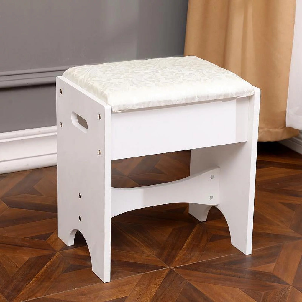 Flip-top Mirror Vanity Set with 2 Drawers and Stool, White E8503