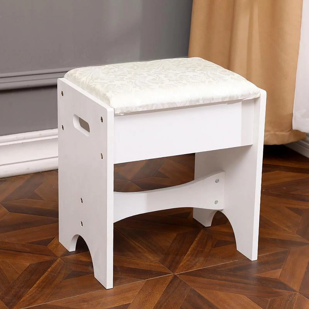 Flip-top Mirror Vanity Set with 2 Drawers and Stool, White E8503