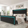 Black King Velvet Upholstered Platform Bed Frame with Wingbacks S618