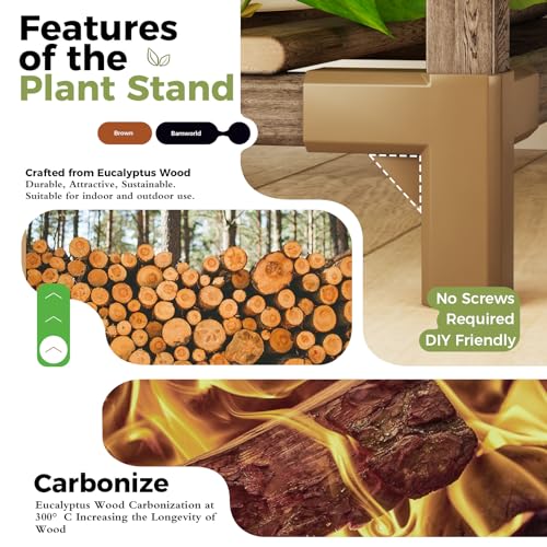4 Sets Wooden Plant Stands K6650