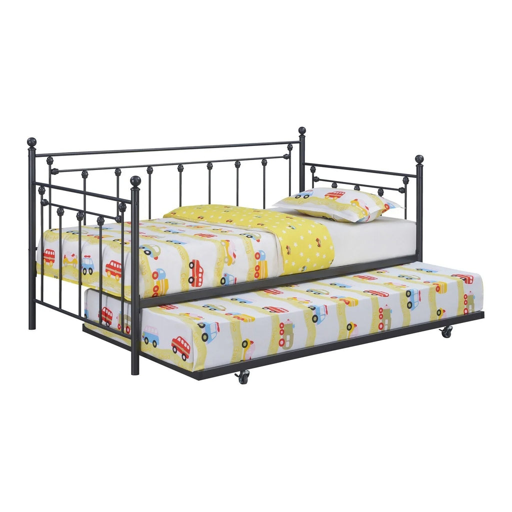 83 Inch Modern Daybed with Pull Out Trundle Black Steel Metal Frame N578