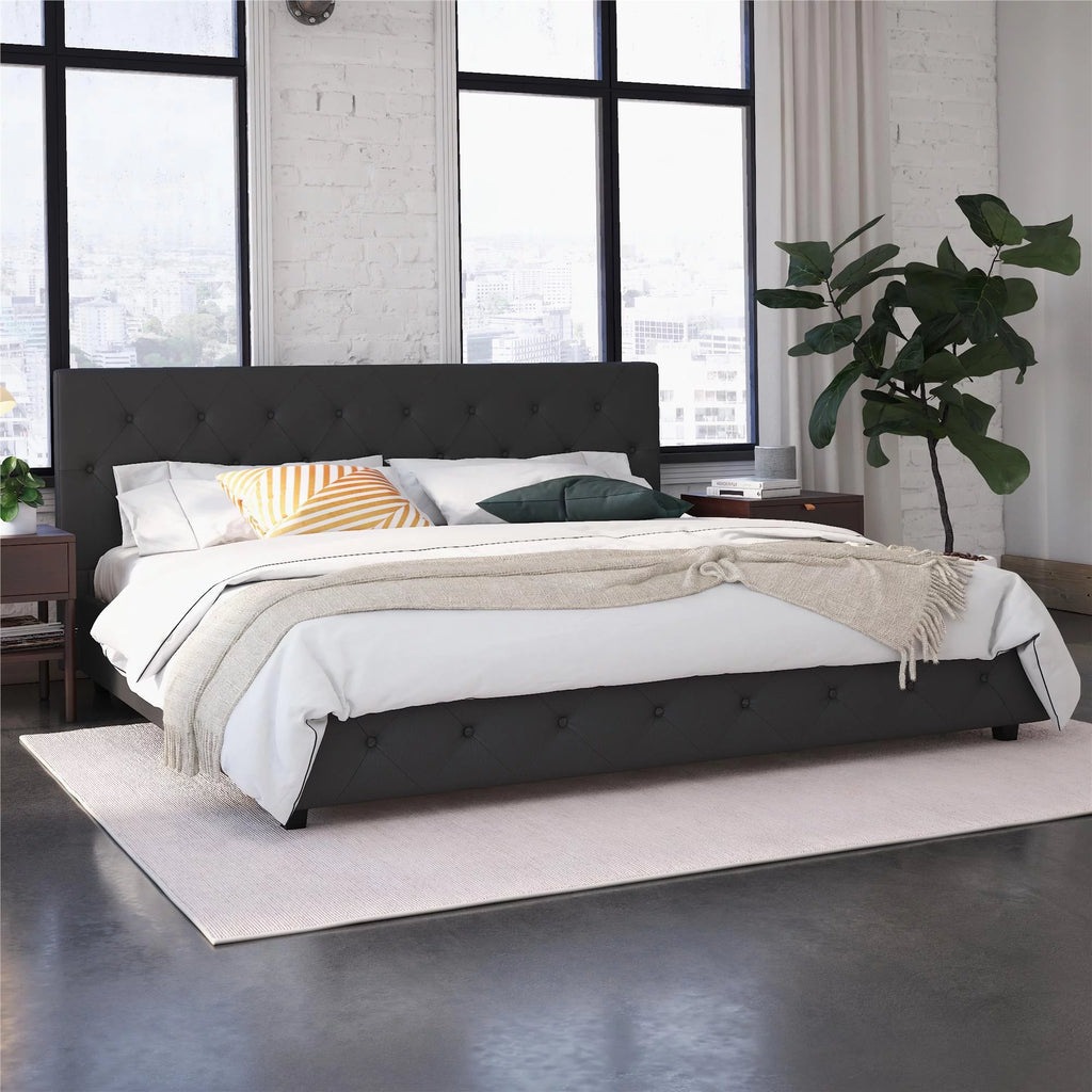 Queen Camel Faux Leather Upholstered Platform Bed U2572