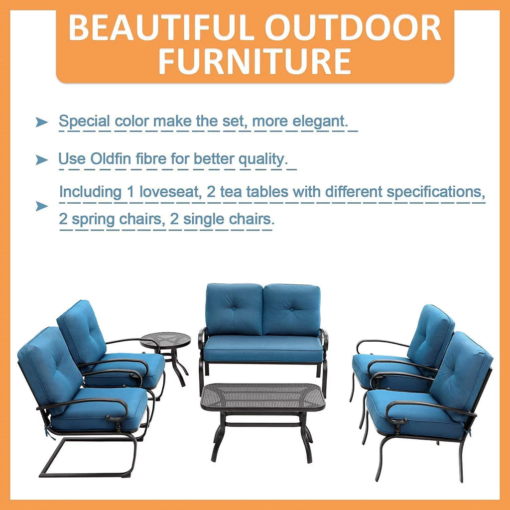 7-Piece Outdoor Metal Furniture Set Peacock Blue T78084